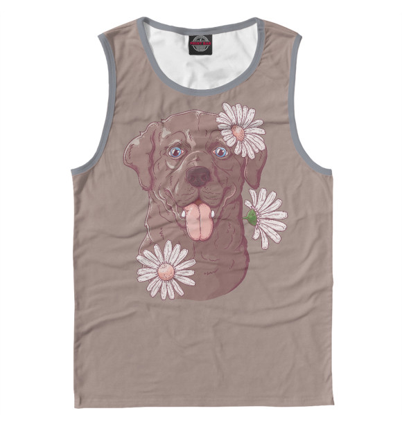 Мужская майка с изображением Собака в цветах цвета Белый