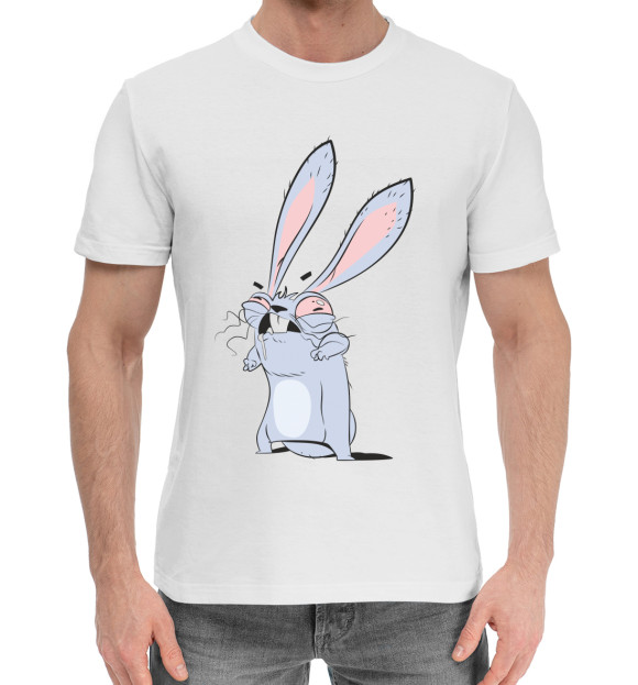 Мужская хлопковая футболка с изображением Нервный заяц цвета Белый
