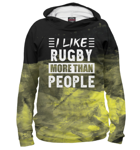 Женское худи с изображением I like Rugby more than Peop цвета Белый