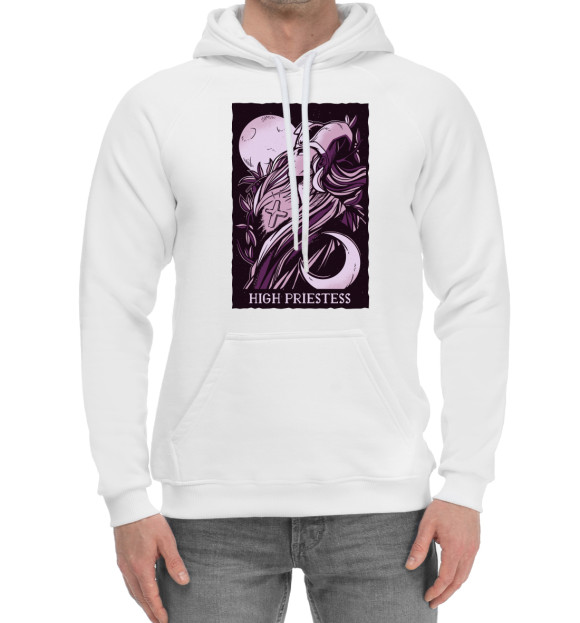 Мужской хлопковый худи с изображением Верховная жрица Таро цвета Белый
