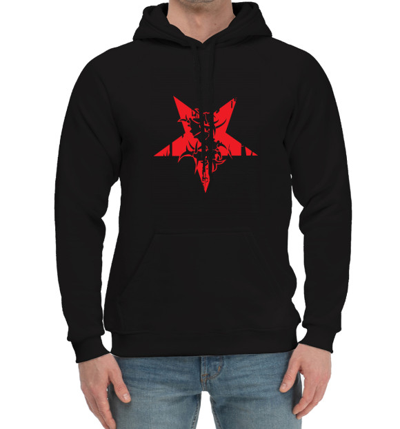 Мужской хлопковый худи с изображением Sepultura: star цвета Черный