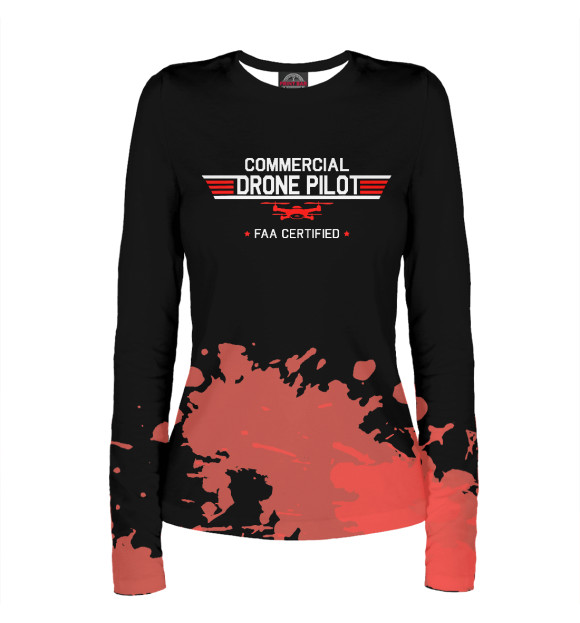 Женский лонгслив с притом Certified Drone Pilot цвета Белый Женский лонгслив с изображением Certified Drone Pilot цвета Белый