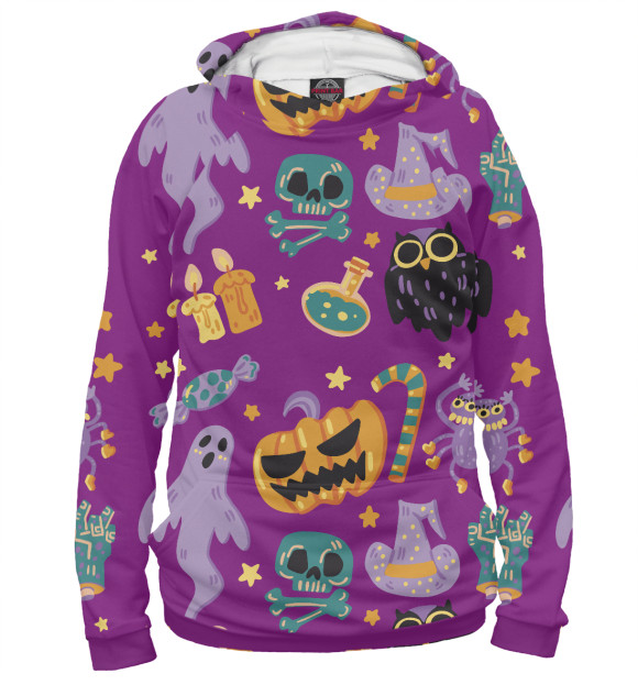 Женское худи с притом Halloween цвета Белый Женское худи с изображением Halloween цвета Белый