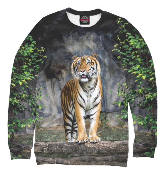 Женский свитшот с изображением Тигр в Лесу цвета Белый