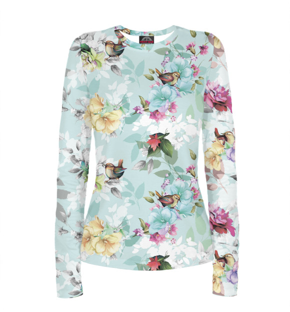 Женский лонгслив с изображением Нежные цветы цвета Белый