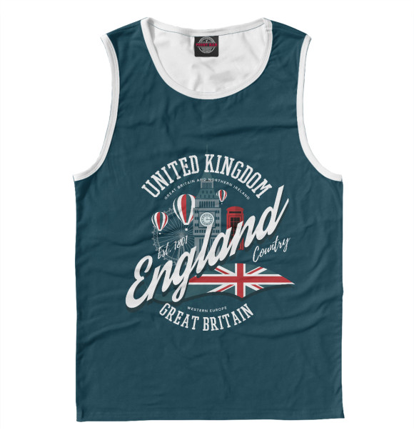 Мужская майка с изображением England цвета Белый