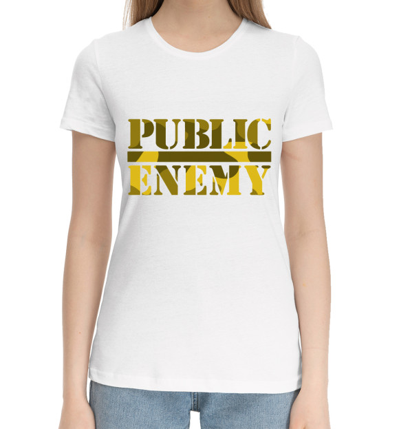 Женская хлопковая футболка с изображением Public Enemy цвета Белый