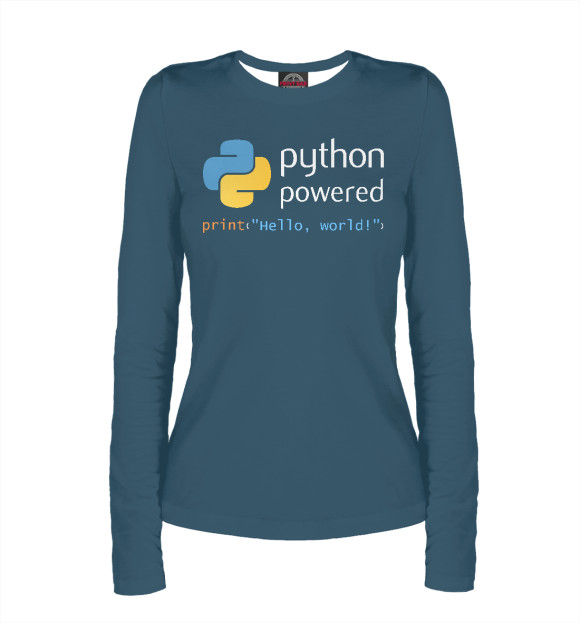 Женский лонгслив с изображением Python Powered Print Hello цвета Белый