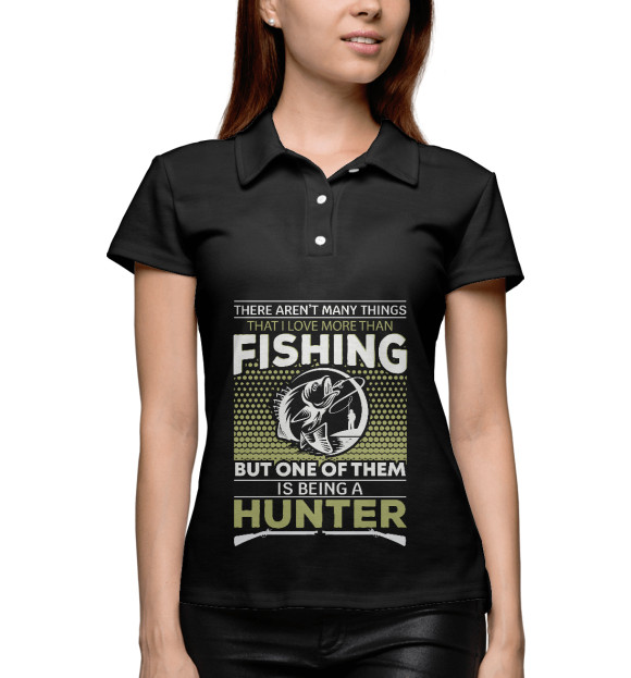 Женское поло с изображением Рыбалка и охота цвета Белый