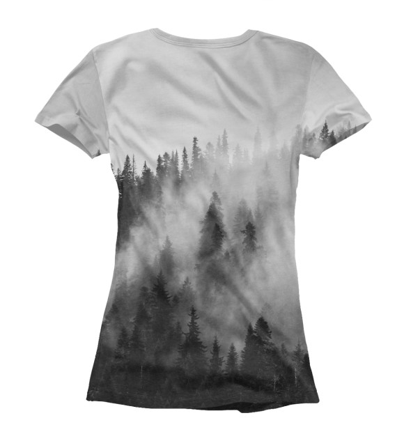 Женская футболка с изображением Лес и туман цвета Белый