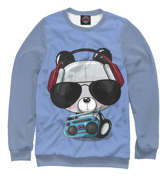 Мужской свитшот с изображением Панда в очках и наушниках цвета Белый