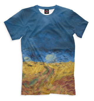 Мужская футболка Пшеничное поле под грозовым небом