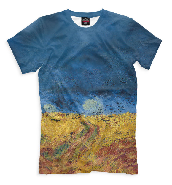 Мужская футболка с изображением Пшеничное поле под грозовым небом цвета Белый