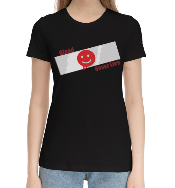 Женская хлопковая футболка с изображением Кровь не врёт цвета Черный