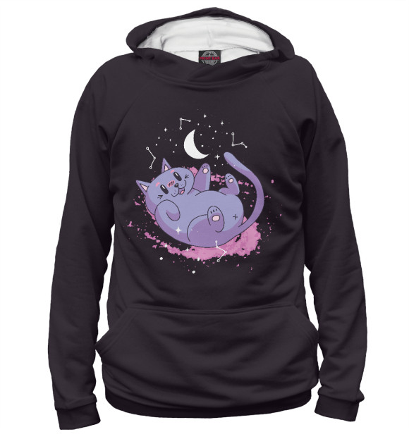 Мужское худи с изображением Cute space cat цвета Белый