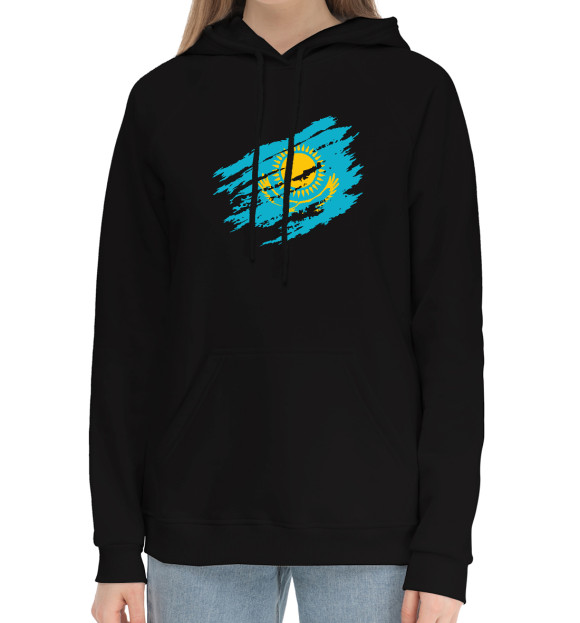 Женский хлопковый худи с изображением Казахстан цвета Черный