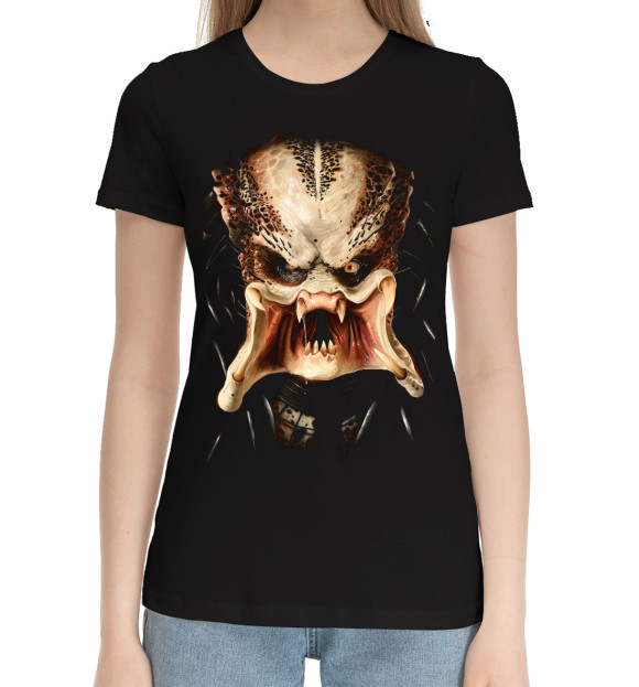 Женская хлопковая футболка с изображением Предатор цвета Черный
