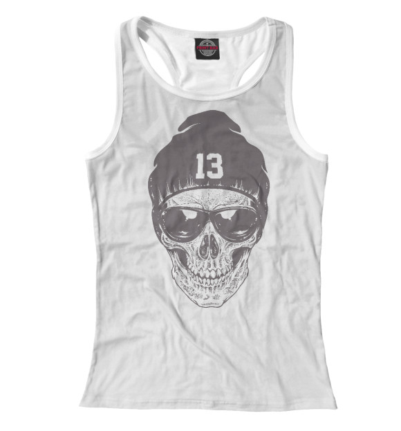 Женская майка-борцовка с изображением Череп в очках цвета Белый