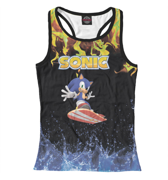 Женская майка-борцовка с притом Sonic цвета Белый Женская майка-борцовка с изображением Sonic цвета Белый