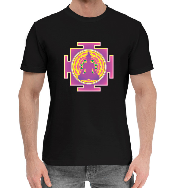 Мужская хлопковая футболка с изображением Медитация цвета Черный