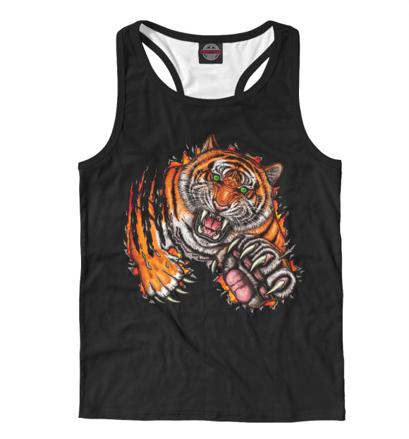 Мужская майка-борцовка с изображением Тигр цвета Белый