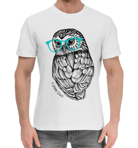 Мужская хлопковая футболка с изображением I see you цвета Белый