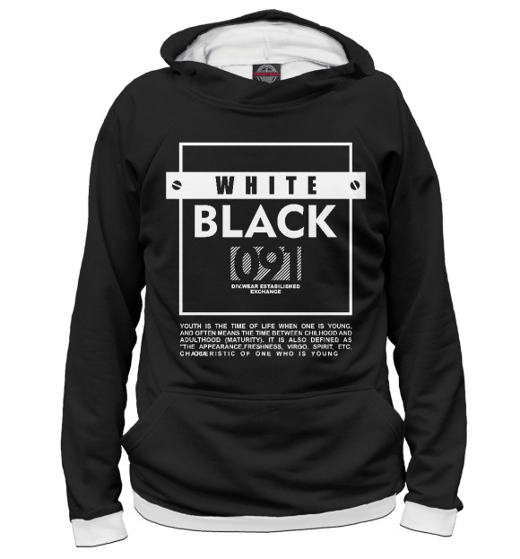 Женское худи с изображением Black and white 091 цвета Белый