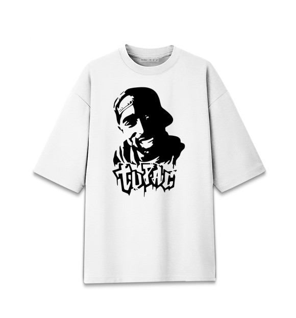 Женская футболка оверсайз с притом 2Pac цвета Белый Женская футболка оверсайз с изображением 2Pac цвета Белый