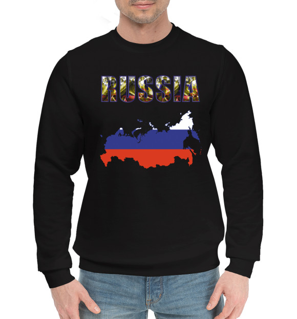 Мужской хлопковый свитшот с изображением RUSSIA цвета Черный
