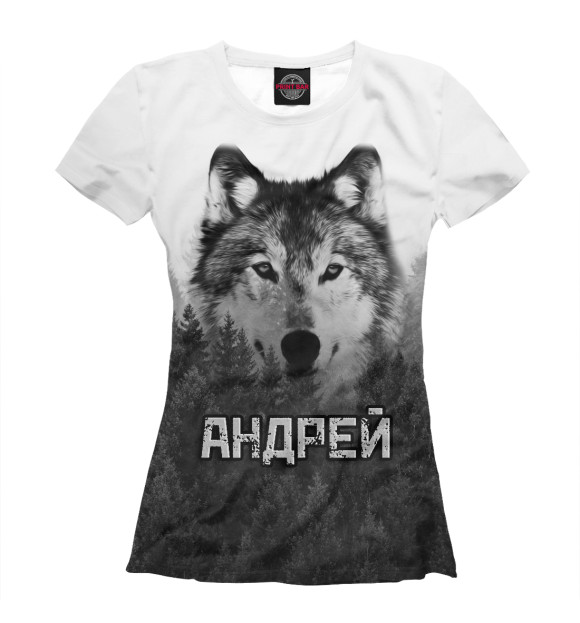 Женская футболка с изображением Волк над лесом - Андрей цвета Белый