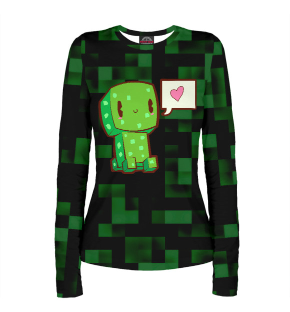 Женский лонгслив с притом Minecraft Creeper цвета Белый Женский лонгслив с изображением Minecraft Creeper цвета Белый