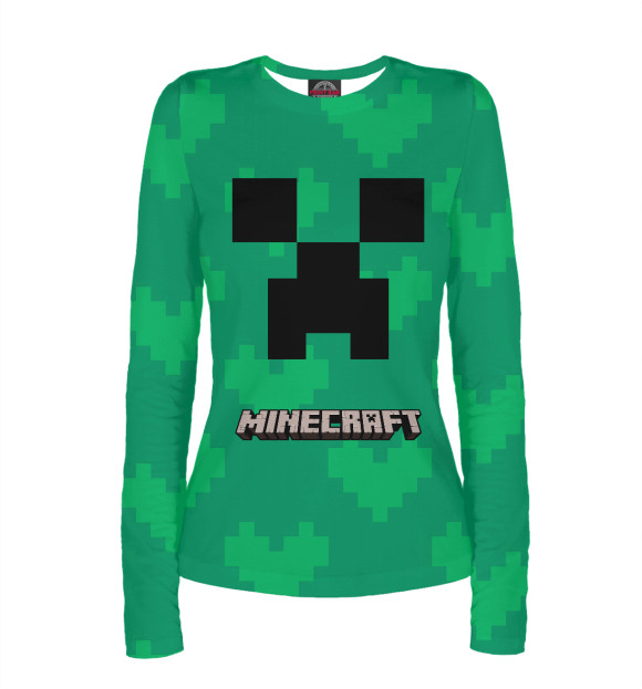 Женский лонгслив с притом Minecraft цвета Белый Женский лонгслив с изображением Minecraft цвета Белый