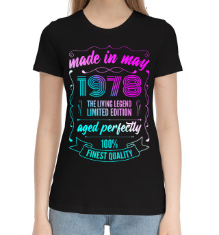 Хлопковая футболка для девочек Made In May 1978 Vintage Neon