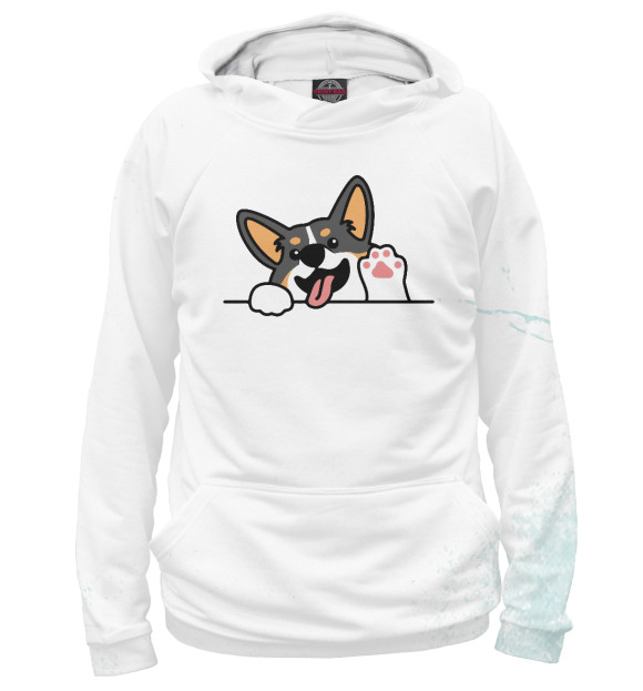Мужское худи с изображением Cute Welsh Corgi Tricolor цвета Белый
