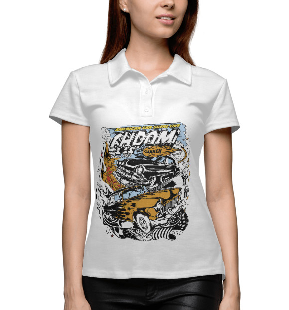 Женское поло с изображением Автоспорт цвета Белый