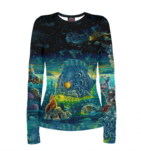 Женский лонгслив с изображением Подводный трип цвета Белый