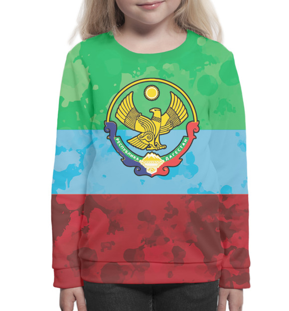 Свитшот для девочек с изображением Дагестан цвета Белый