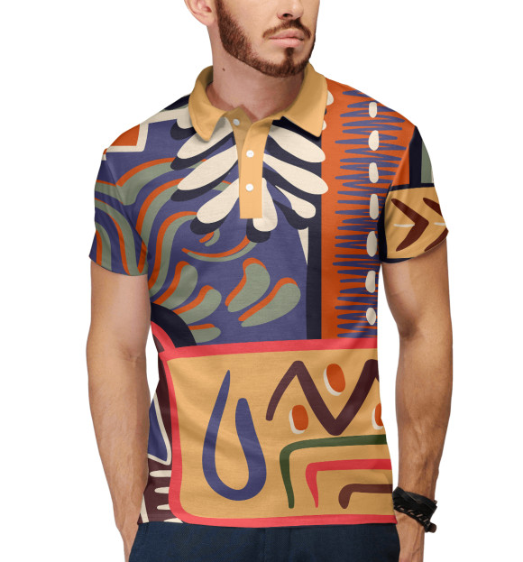 Мужское поло с изображением Лоскутной орнамент цвета Белый