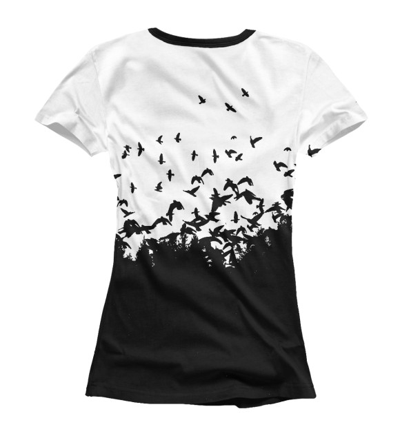 Женская футболка с изображением Лес, птицы цвета Белый