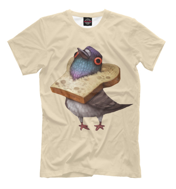 Мужская футболка с изображением Голубь и хлебушек цвета Бежевый