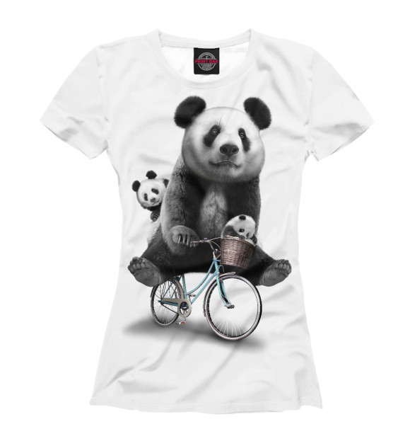 Женская футболка с изображением Панда на велосипеде цвета Белый