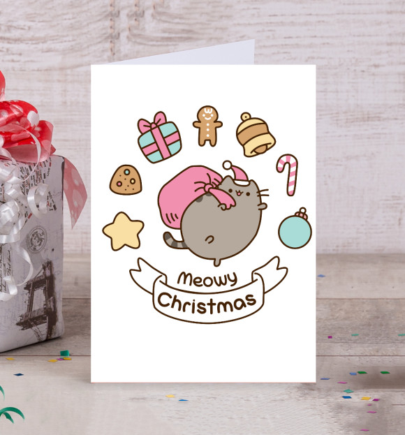 Открытка с изображением Pusheen Christmas цвета Белый