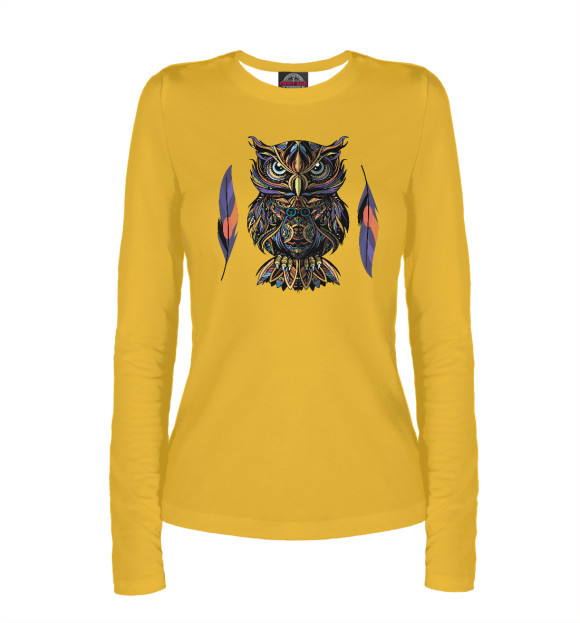 Женский лонгслив с изображением Сова в стиле зентангл цвета Белый