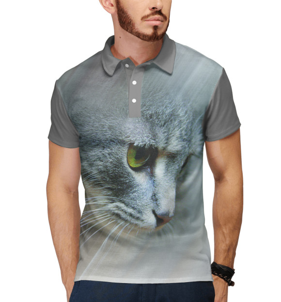 Мужское поло с притом кошачий взгляд цвета Белый Мужское поло с изображением кошачий взгляд цвета Белый