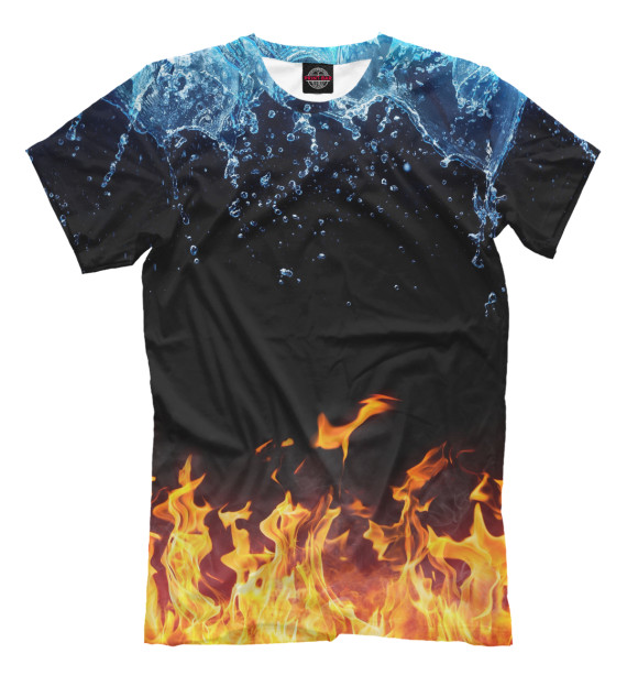 Мужская футболка с изображением Вода и Пламя цвета Черный