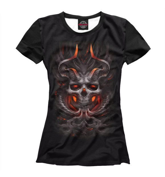 Женская футболка с изображением Огненный череп цвета Белый