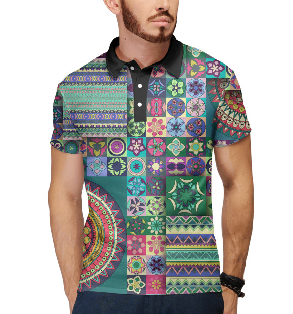 Мужское поло с изображением Мозаика цветов цвета Белый