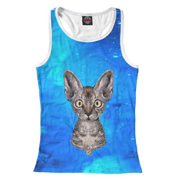 Женская майка-борцовка с изображением Космический кот цвета Белый