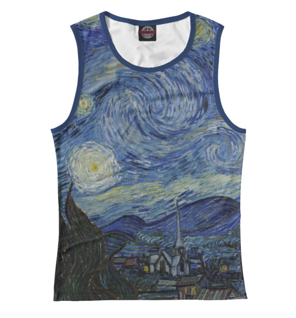 Женская майка с изображением Звездная ночь - Ван Гог Винсент цвета Белый