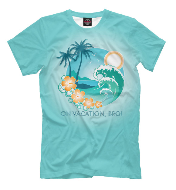 Мужская футболка с изображением Остров с пальмами цвета Грязно-голубой